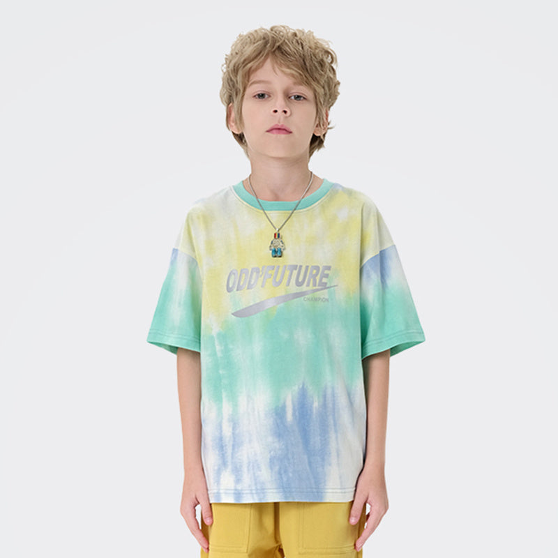 Trendy Brand Hip-Hop Loose T-Shirt In Big Kids - Yellow Cyan / 120cm