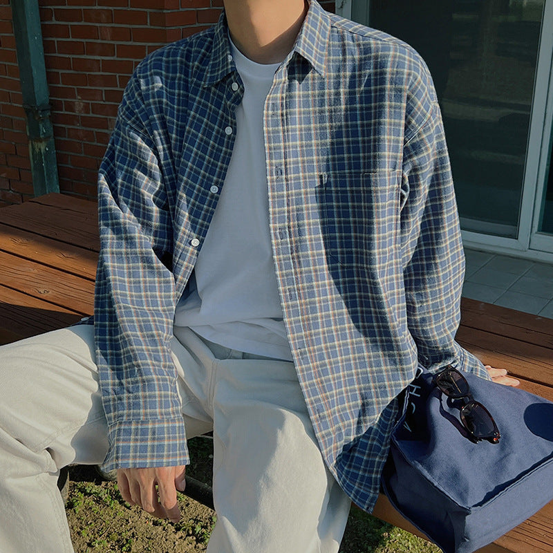 Men’s Plaid Loose Trendy Casual Retro Shirt Coat