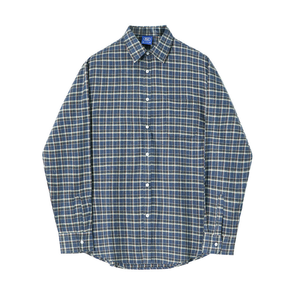 Men’s Plaid Loose Trendy Casual Retro Shirt Coat - Blue Plaid / M