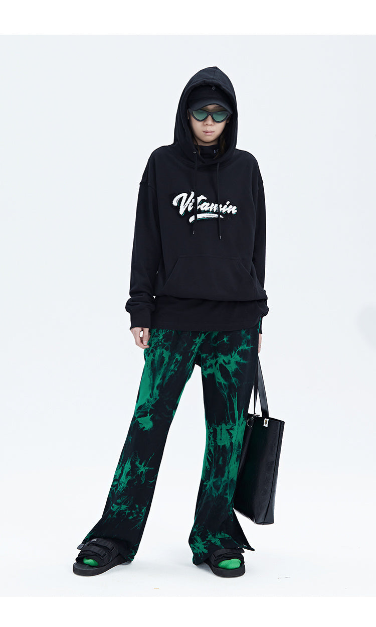Black And Green Tie Dye Zipper Breasted Pants For Men - Green / S