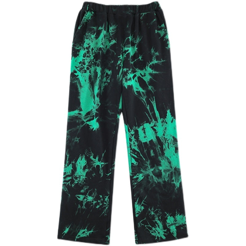 Black And Green Tie Dye Zipper Breasted Pants For Men - Green / S