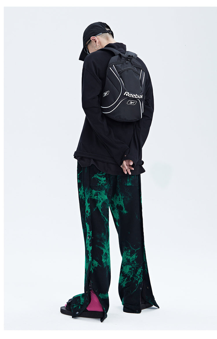 Black And Green Tie Dye Zipper Breasted Pants For Men - Green / S