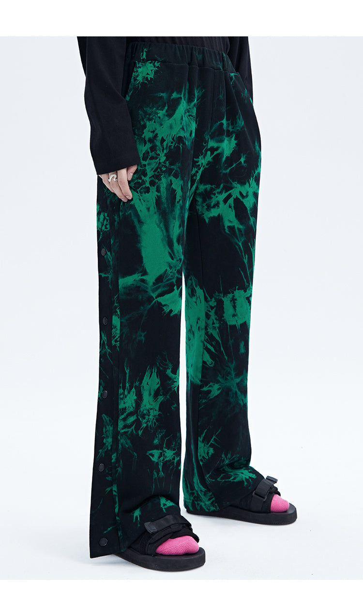 Black And Green Tie Dye Zipper Breasted Pants For Men - Green / S