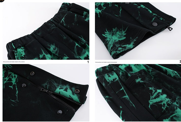 Black And Green Tie Dye Zipper Breasted Pants For Men - Green / S