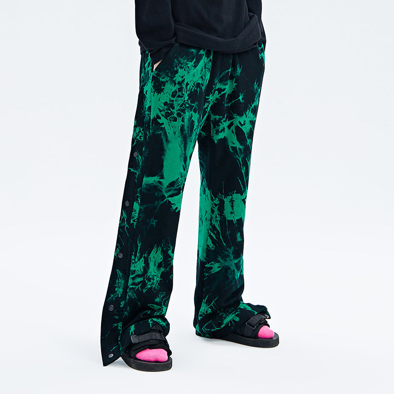 Black And Green Tie Dye Zipper Breasted Pants For Men - Green / S