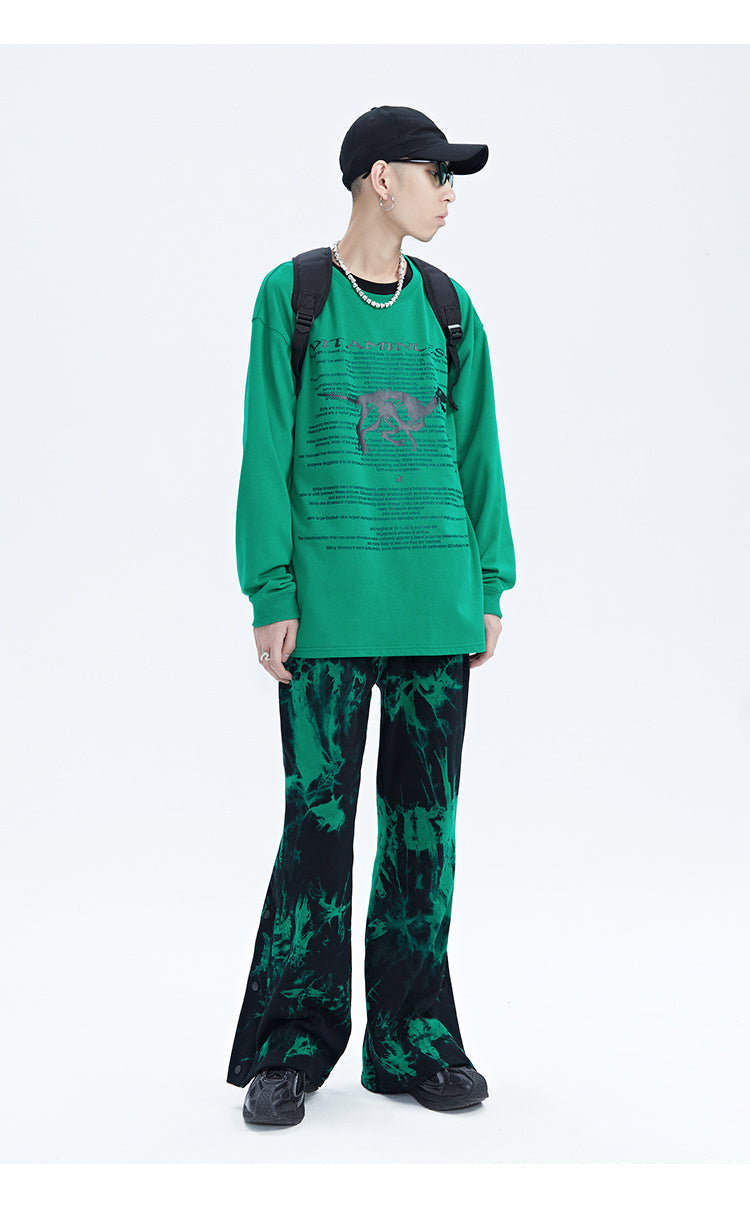 Black And Green Tie Dye Zipper Breasted Pants For Men - Green / S