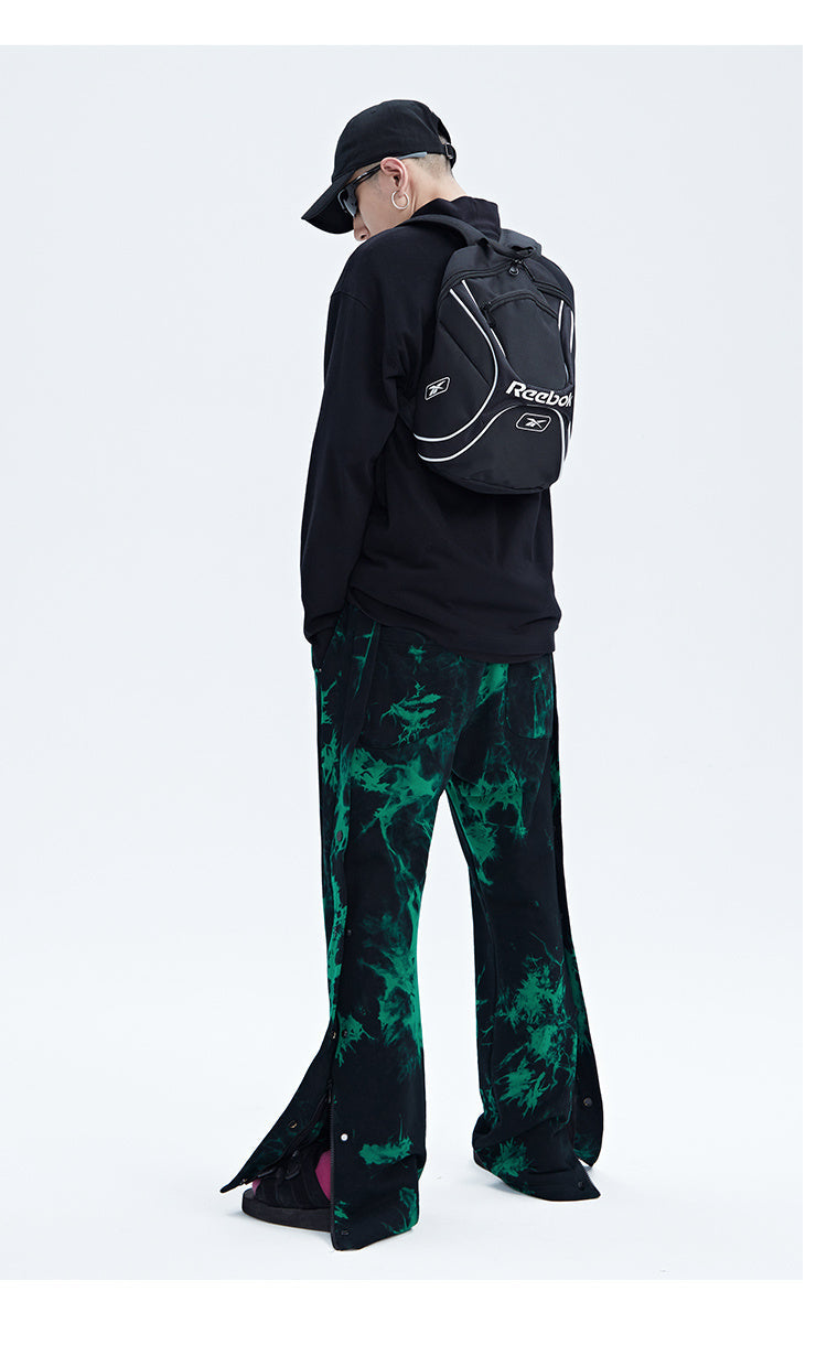 Black And Green Tie Dye Zipper Breasted Pants For Men - Green / S