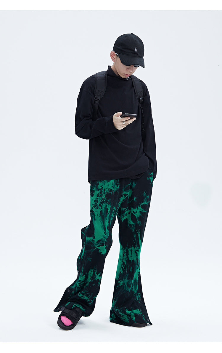 Black And Green Tie Dye Zipper Breasted Pants For Men - Green / S