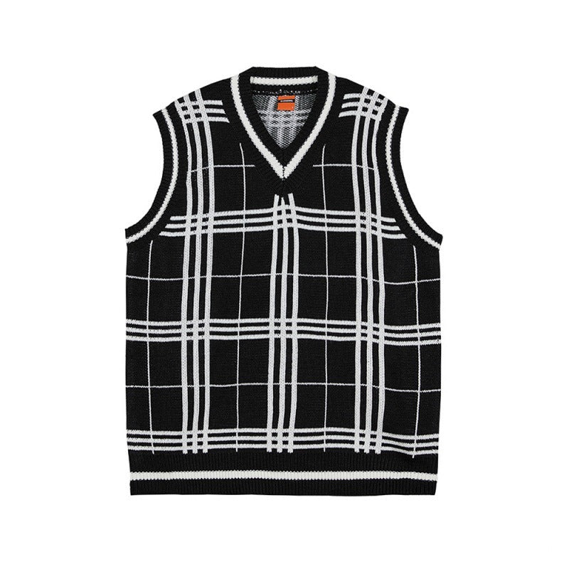 Knitted Men’s Trendy Plaid V-neck Sweater Vest