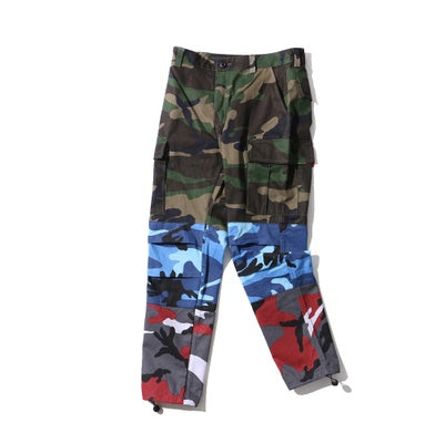 Tri Renk Camo Patchwork Kargo Pantolon Erkekler Baggy Taktik Pantolon Hip Hop Rahat Cep Pantolon Kamuflaj Streetwear