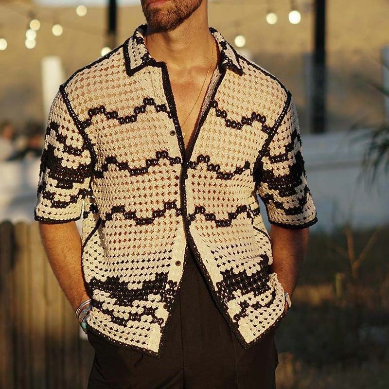 Knitted Striped Stitching Shirt - Picture Color / S