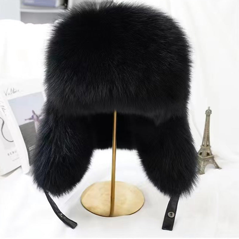 True Fox Fur Lei Feng Full With Hat - Black / Adjustable