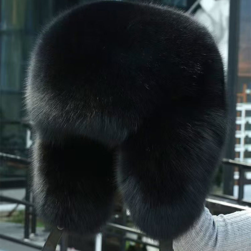 True Fox Fur Lei Feng Full With Hat - Fox Black Full Fur / Adjustable