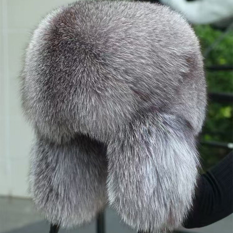 True Fox Fur Lei Feng Full With Hat - Silver Blue Full Hair / Adjustable
