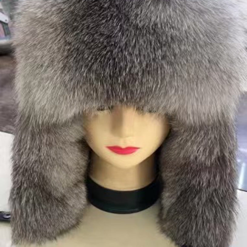 True Fox Fur Lei Feng Full With Hat - Silver Blue Upgrade / Adjustable
