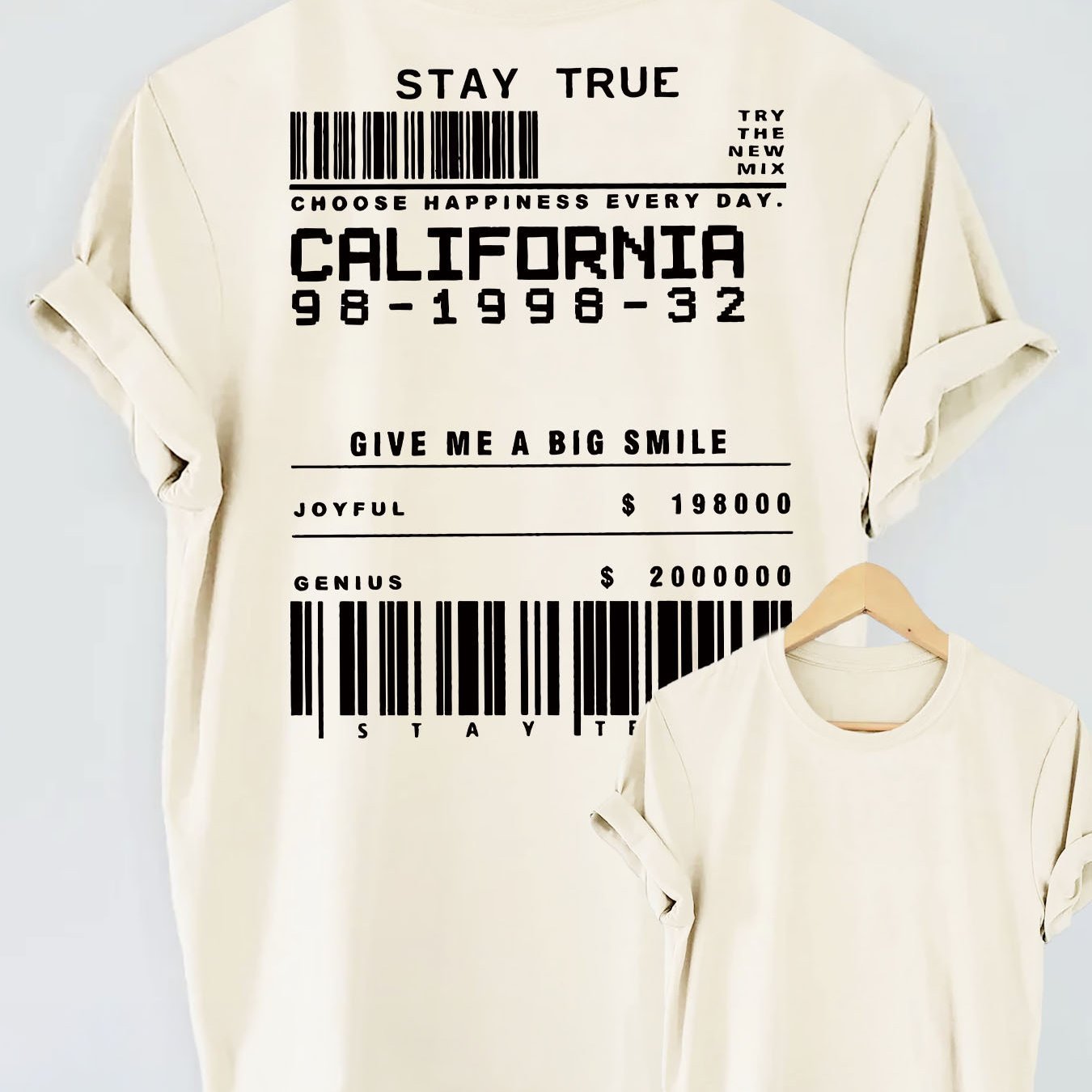 STAY TRUE Letter Print Short-sleeve Crew Neck - Apricot / S