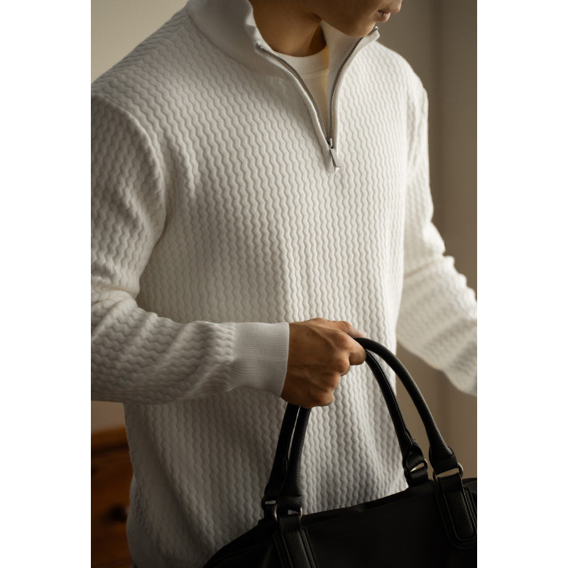 Turtleneck Zipper Sweater Men’s Coat Thick Long Sleeve - White / M