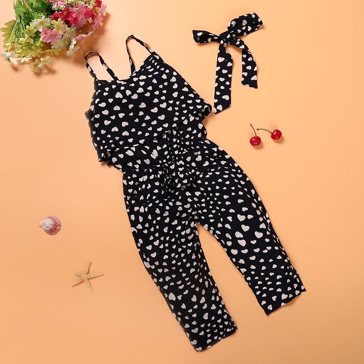 Fashion Summer Kids Girls Clothing Sets Cotton Sleeveless Polka Dot Strap Girls Jumpsuit Clothes Sets Outfits Children