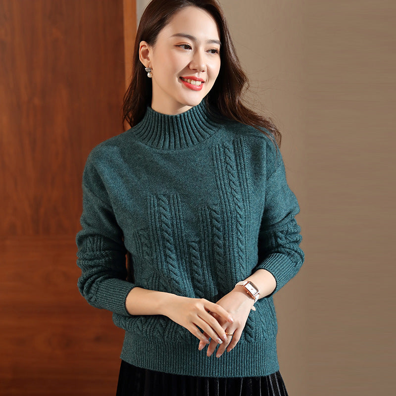 Turtleneck wool sweater women - Clear grey green / S