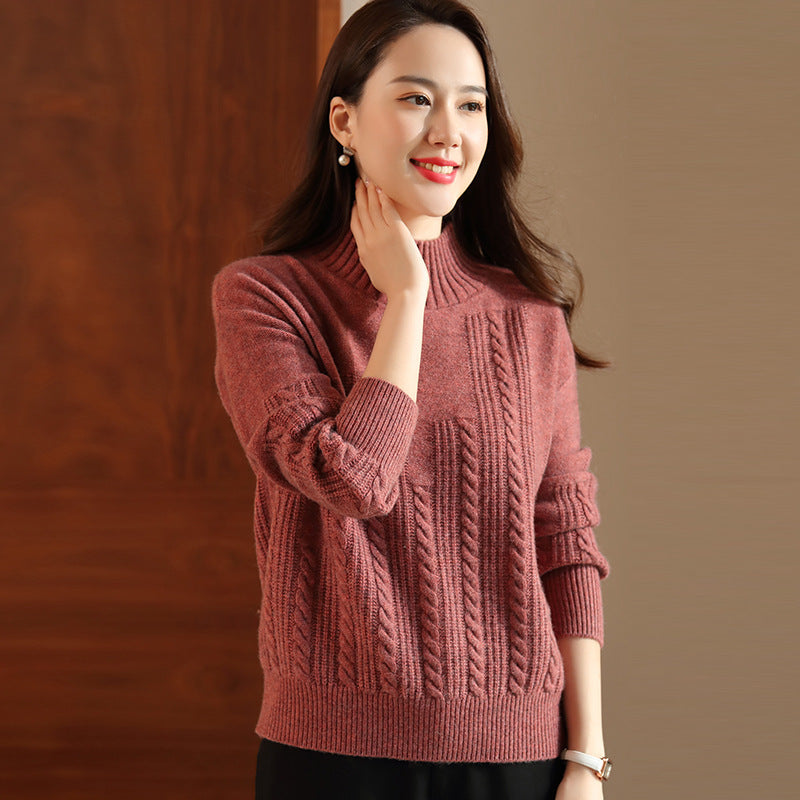 Turtleneck wool sweater women - Red / S