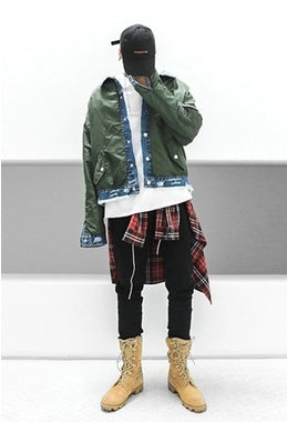 Two sides wearing OVERSIZE denim destruction wash old workmanship MA1 air force jacket Wu Yifan couple with the same