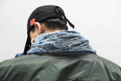 Two sides wearing OVERSIZE denim destruction wash old workmanship MA1 air force jacket Wu Yifan couple with the same