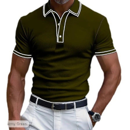 Men’s Casual Polo Shirt Lapel Placket Strip T-shirt