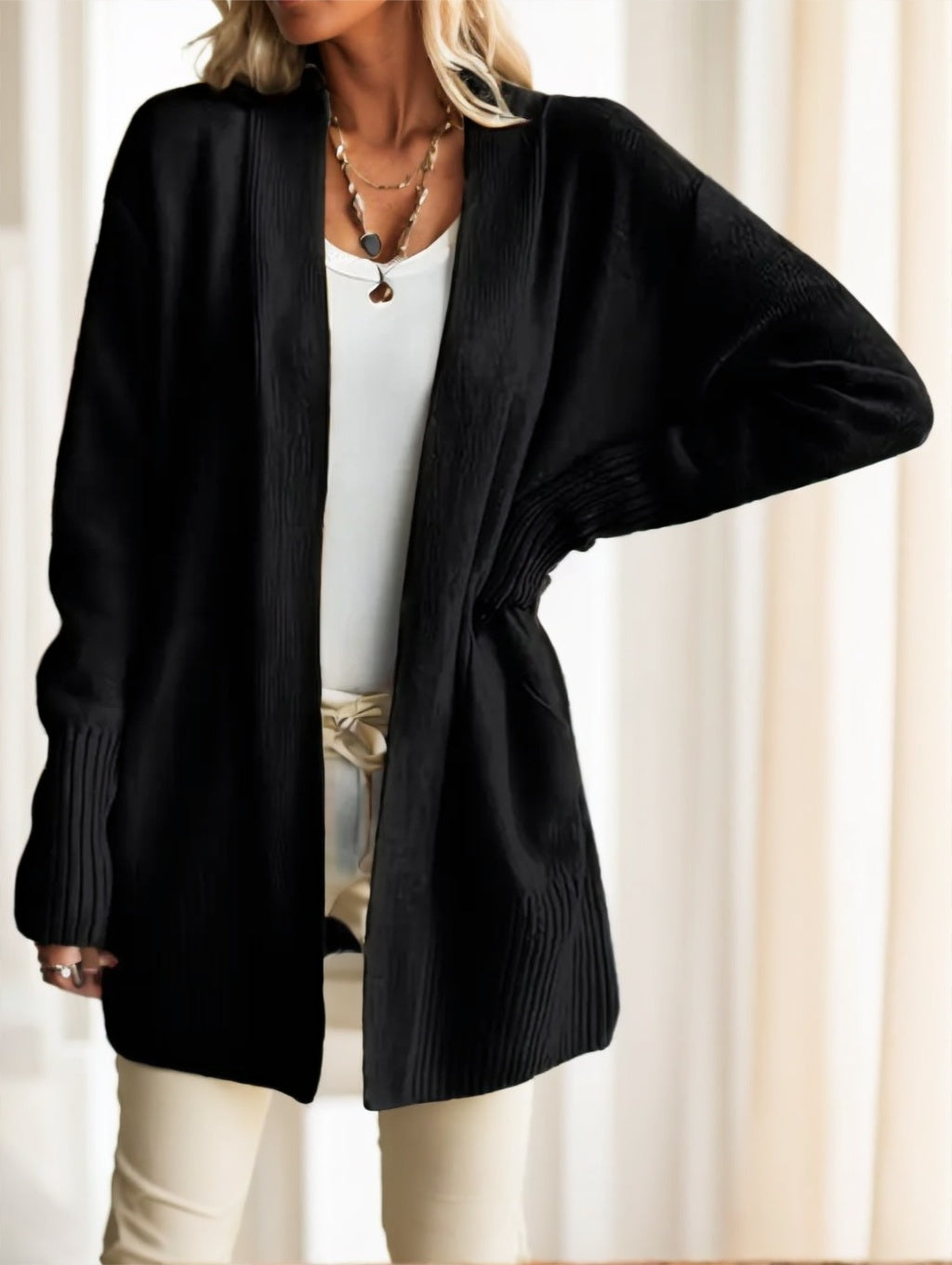 Women’S Cozy Knit Cardigan - Long Sleeve - Black / S - 4