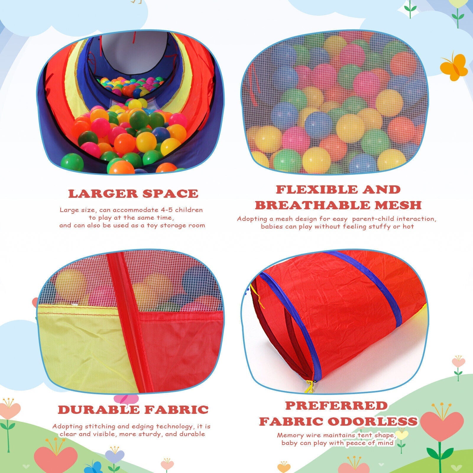 5 In1 Kids Play Tents Up Tunnel Baby Toddler Crawl Pit Playhouse Portable - As shown - 5