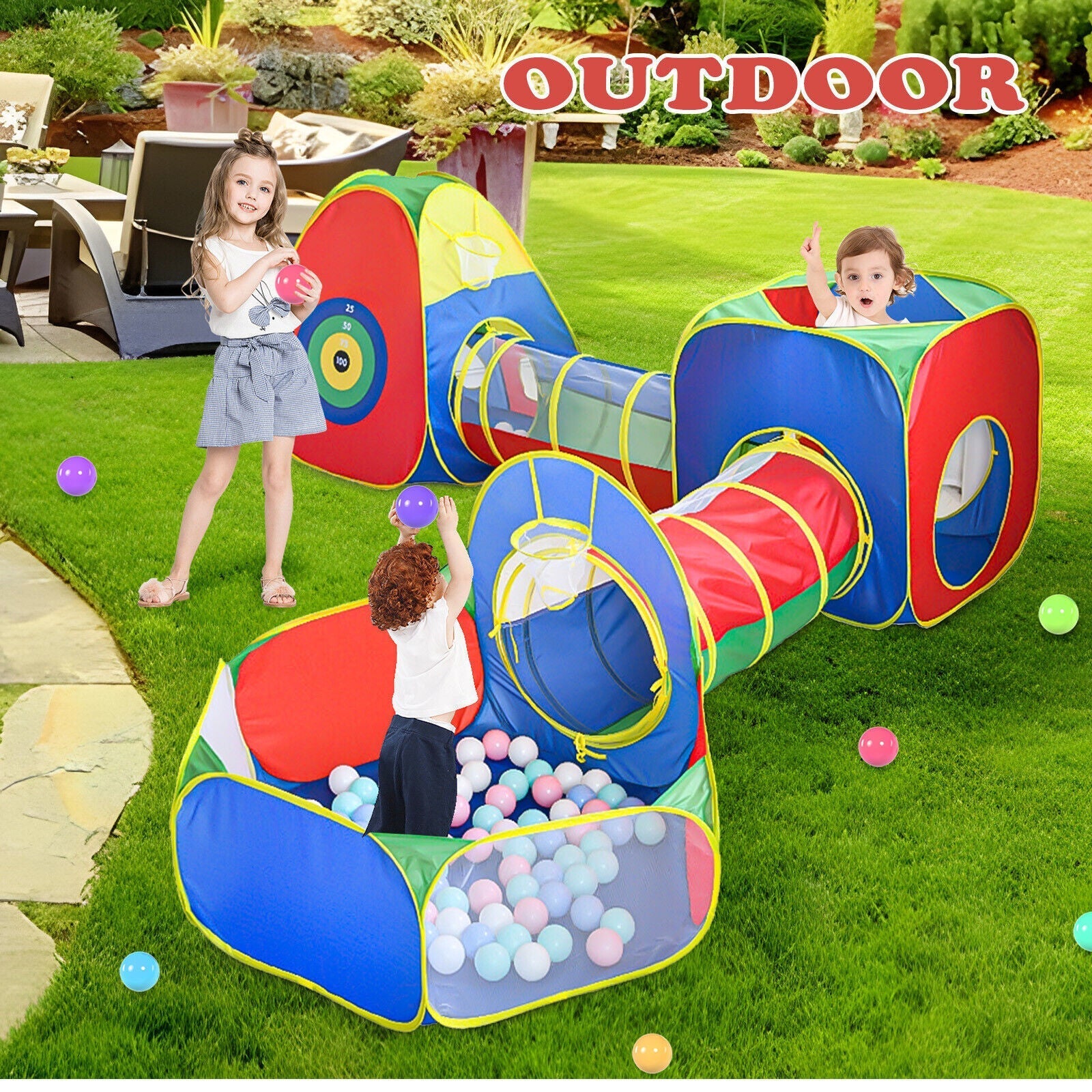 5 In1 Kids Play Tents Up Tunnel Baby Toddler Crawl Pit Playhouse Portable - As shown - 5