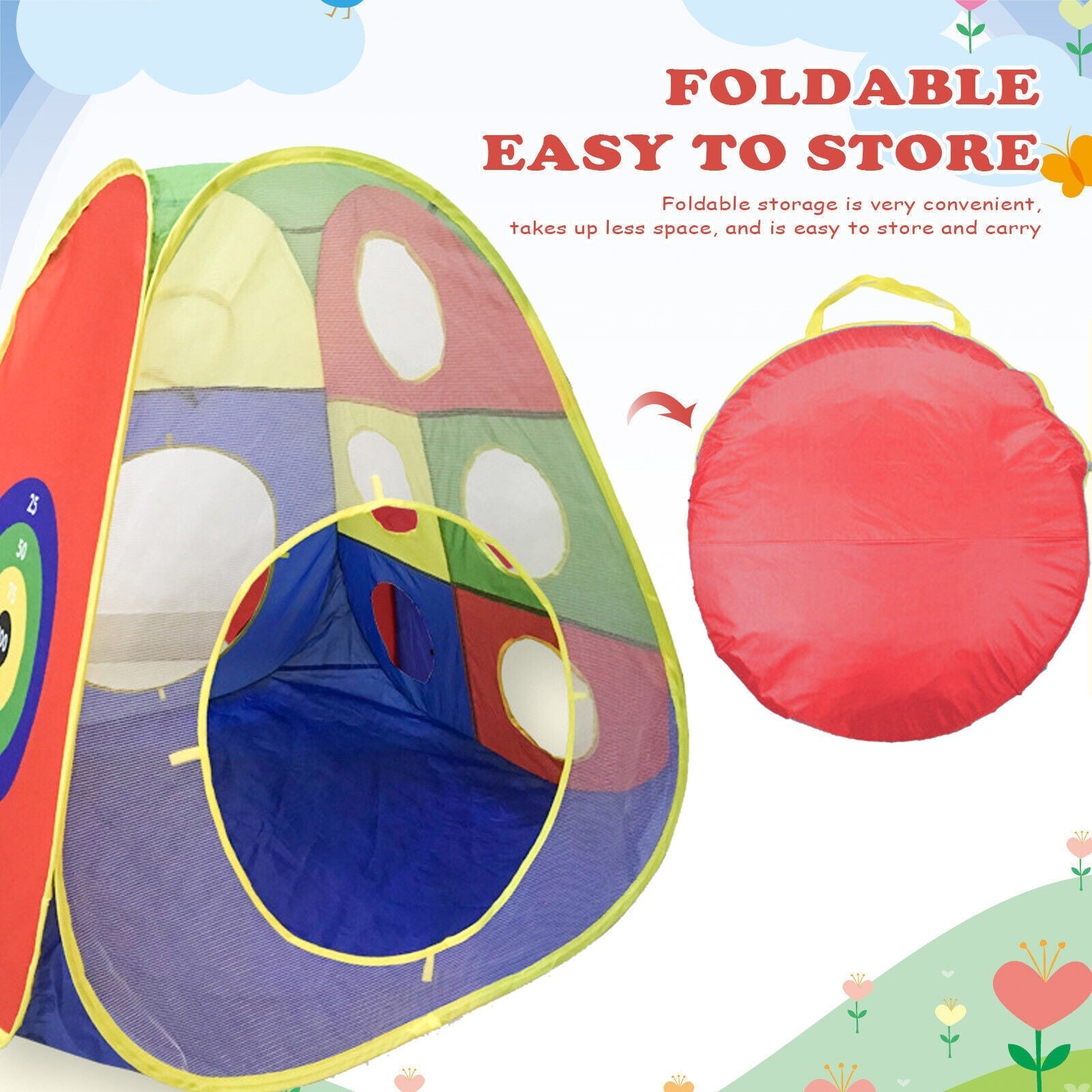 5 In1 Kids Play Tents Up Tunnel Baby Toddler Crawl Pit Playhouse Portable - As shown - 5