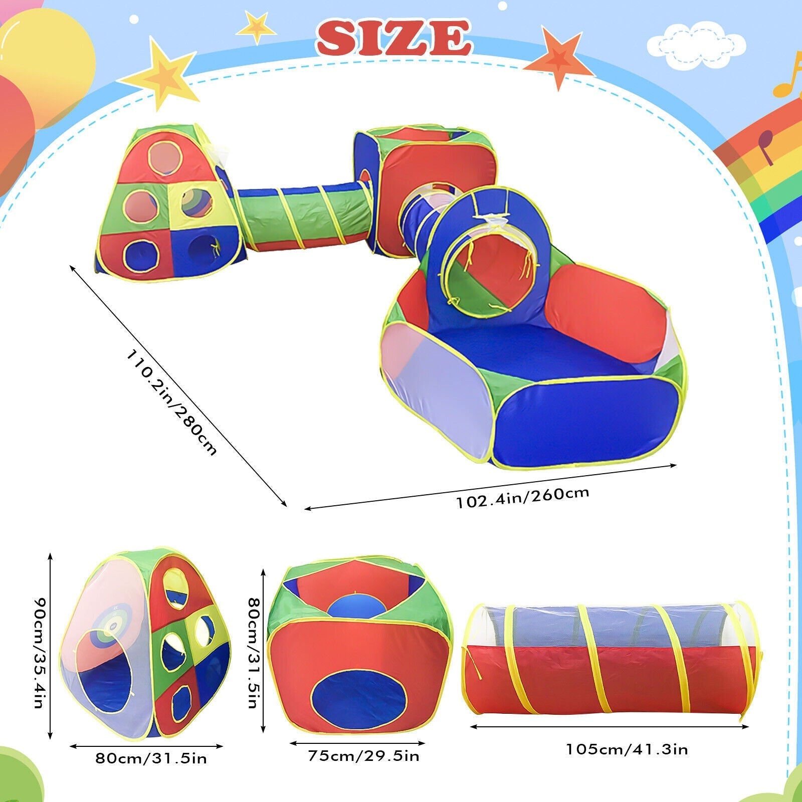 5 In1 Kids Play Tents Up Tunnel Baby Toddler Crawl Pit Playhouse Portable - As shown - 5