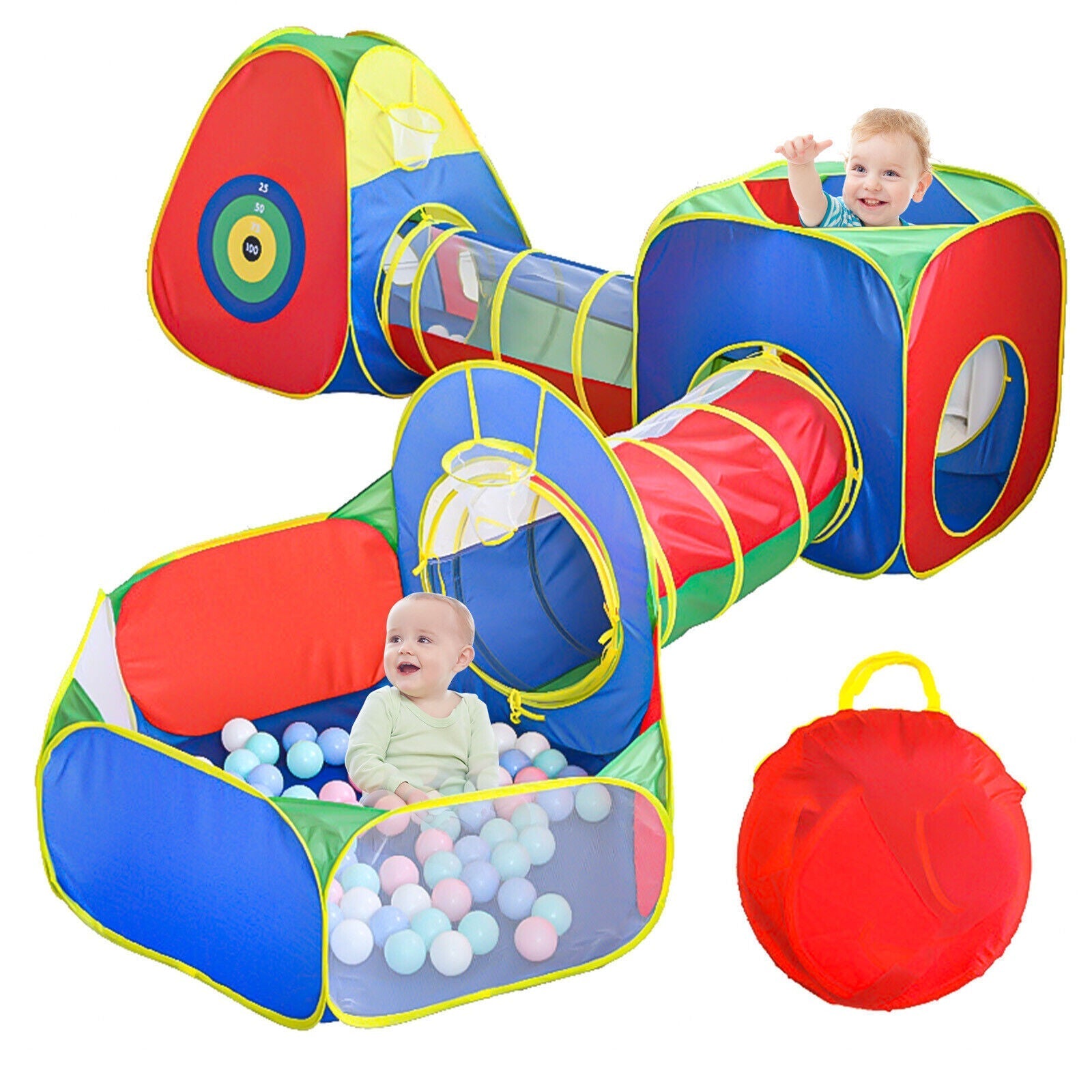 5 In1 Kids Play Tents Up Tunnel Baby Toddler Crawl Pit Playhouse Portable - As shown - 5