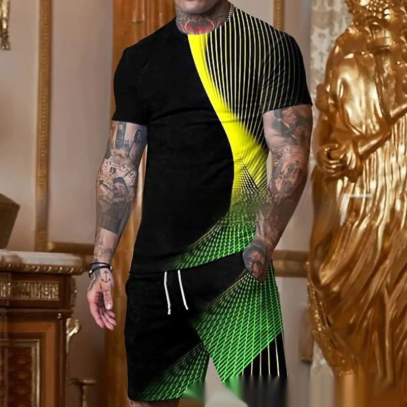 Men’s Casual Short Sleeve Round Neck Gradient Colorful Suit