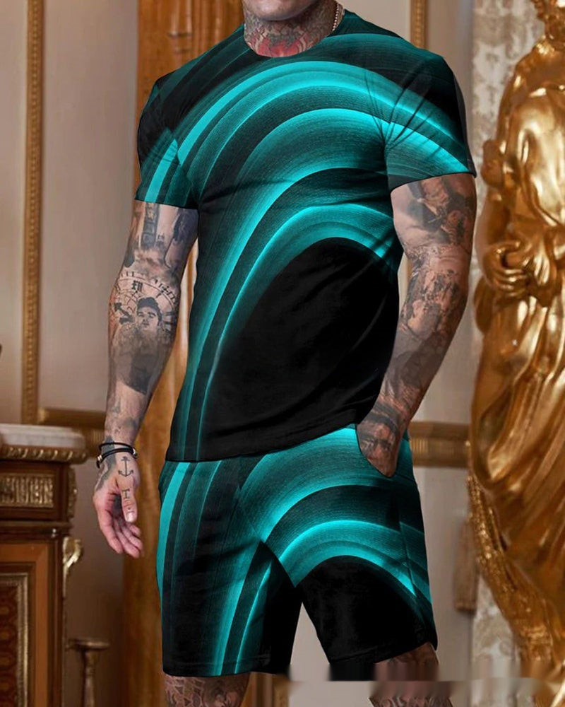 Men’s Casual Short Sleeve Round Neck Gradient Colorful Suit