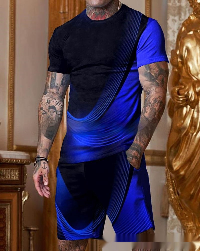 Men’s Casual Short Sleeve Round Neck Gradient Colorful Suit - G23P1 / S