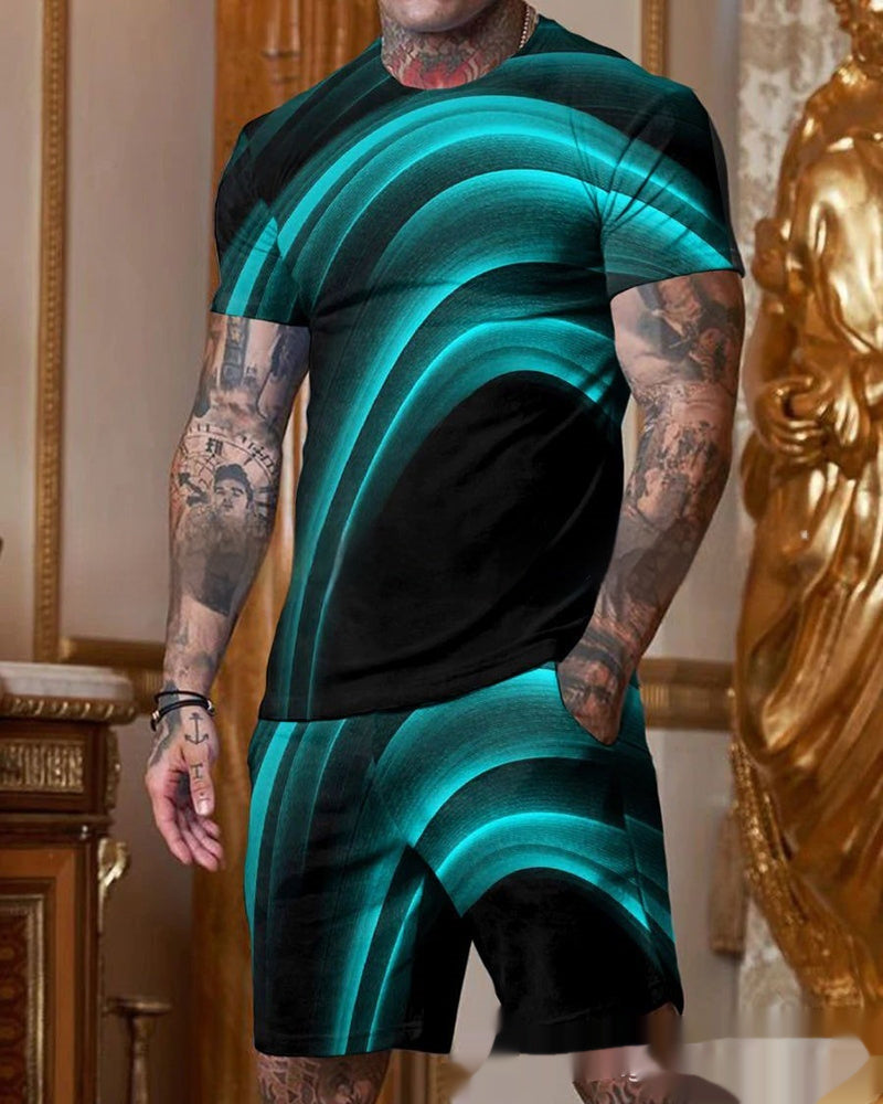 Men’s Casual Short Sleeve Round Neck Gradient Colorful Suit - G23P12 / S