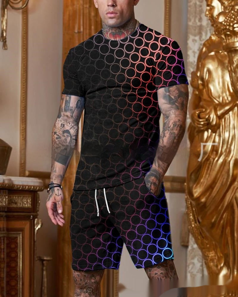 Men’s Casual Short Sleeve Round Neck Gradient Colorful Suit - G23P13 / S
