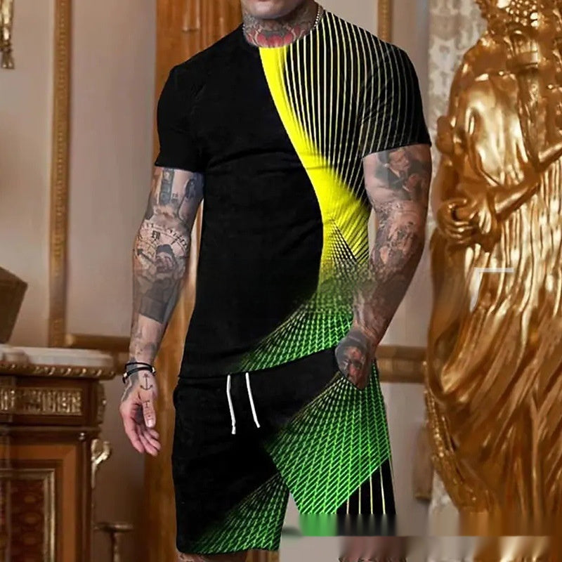 Men’s Casual Short Sleeve Round Neck Gradient Colorful Suit - G23P20 / S