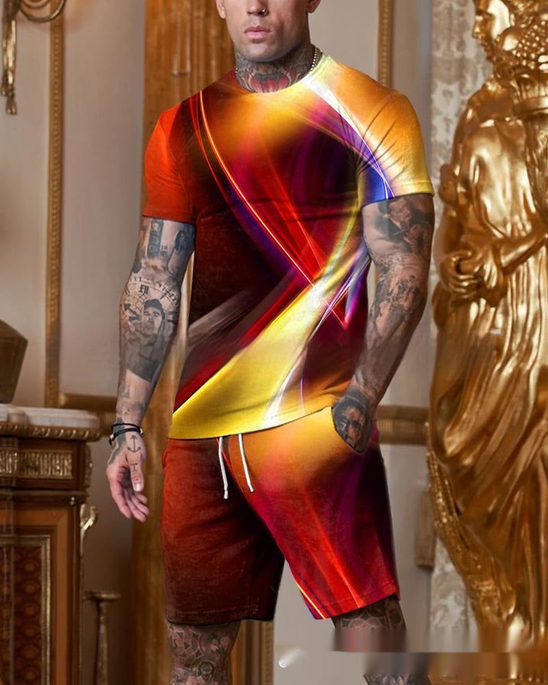 Men’s Casual Short Sleeve Round Neck Gradient Colorful Suit - G23P25 / S