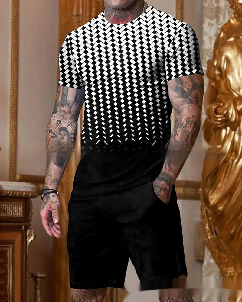Men’s Casual Short Sleeve Round Neck Gradient Colorful Suit - G23P59 / S