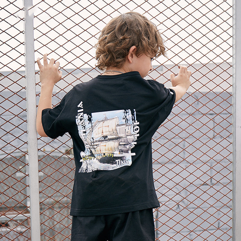 Children’s printed T-shirt - Black / 150cm