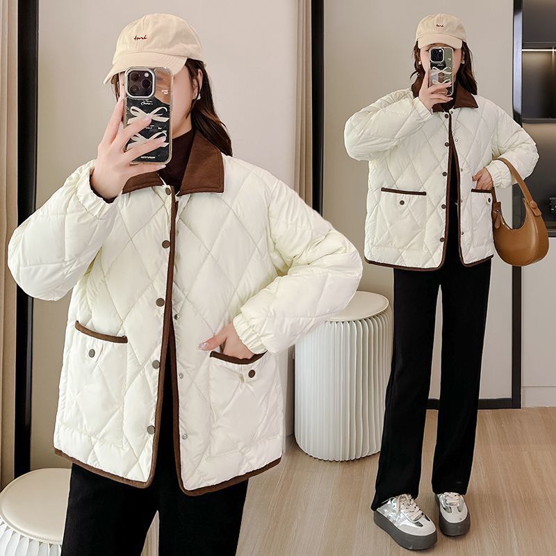 Classic Rhombus Cotton-padded Clothes Disposable PU Leather Loose Contrast Color And Versatile