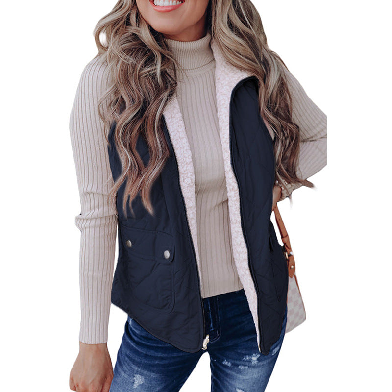 Fashion Pure Color Warm Keeping Double-sided Vest For Women - LC853272P1005 / S