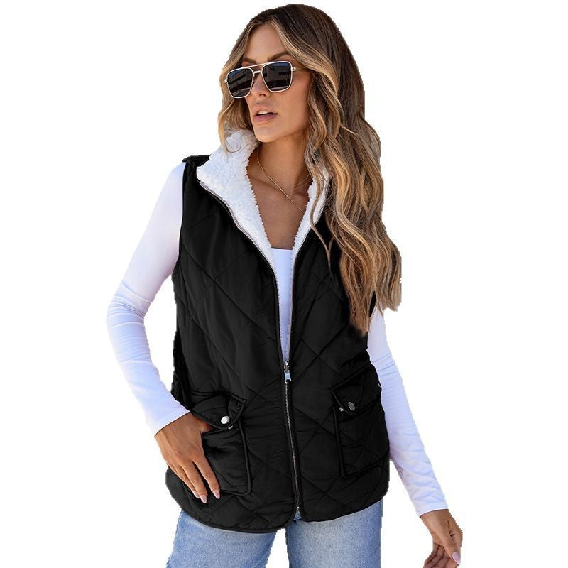 Fashion Pure Color Warm Keeping Double-sided Vest For Women - LC853272P2 / S