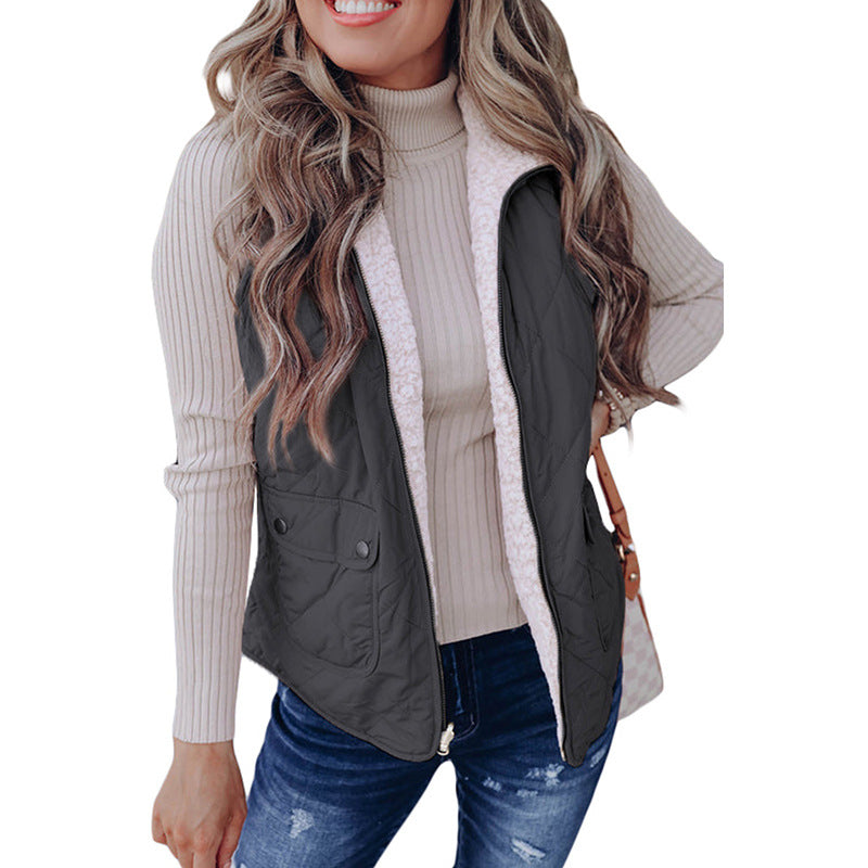 Fashion Pure Color Warm Keeping Double-sided Vest For Women - LC853272P2011 / S
