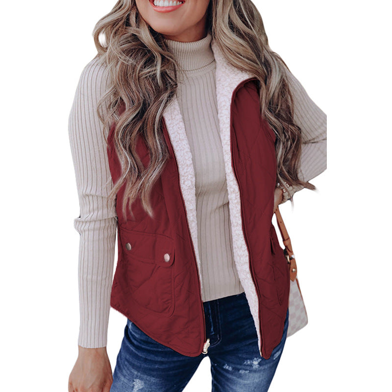 Fashion Pure Color Warm Keeping Double-sided Vest For Women - LC853272P403 / S