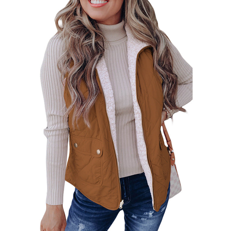 Fashion Pure Color Warm Keeping Double-sided Vest For Women - LC853272P407 / S