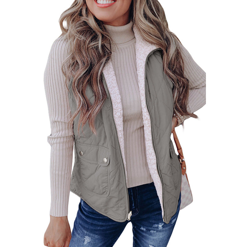 Fashion Pure Color Warm Keeping Double-sided Vest For Women - LC853272P5011 / S