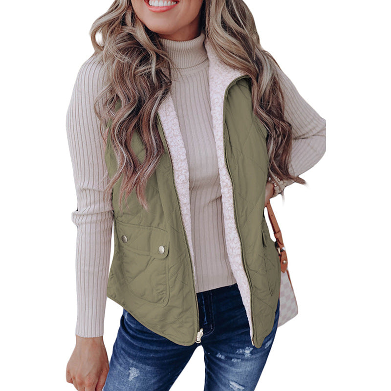 Fashion Pure Color Warm Keeping Double-sided Vest For Women - LC853272P5016 / S